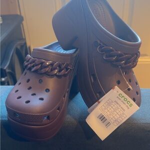 Crocs Brown Clogs with Chain Detail